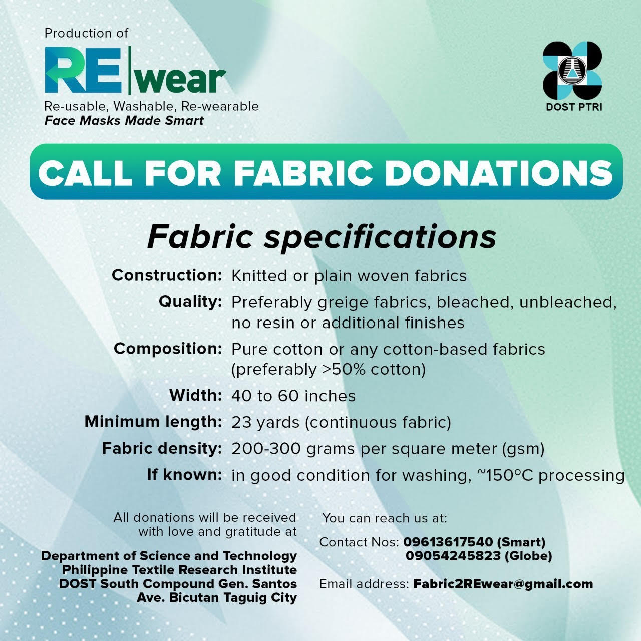 call for fabric donations